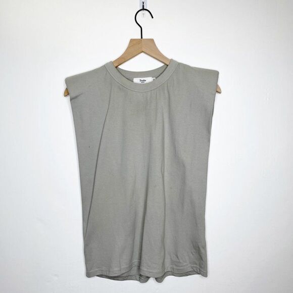 Frankie Shop Eva Padded Shoulder Tee Cotton T Shirt in Light Gray Size XS - Picture 2 of 7